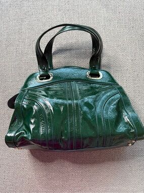 Authentic Bally Emerald Green Patent Leather Top Handle Bag | Rare Vernis Leathe